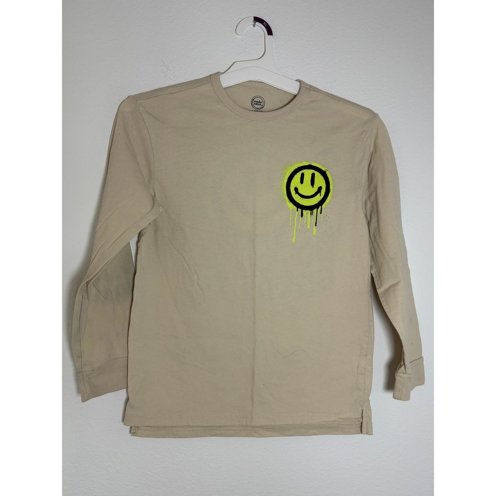 Wonder Nation Boys Tan Good Daze Dripping Smiley Face Long Sleeve Shirt L 10-12
